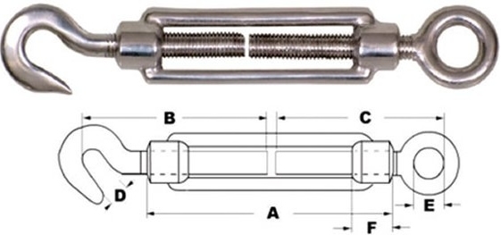 Esticador Inox EGO14 Gancho X Olhal - AISI 304 