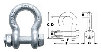 Manilha Curva MCA-PC Pino alloy com porca e cupilha 